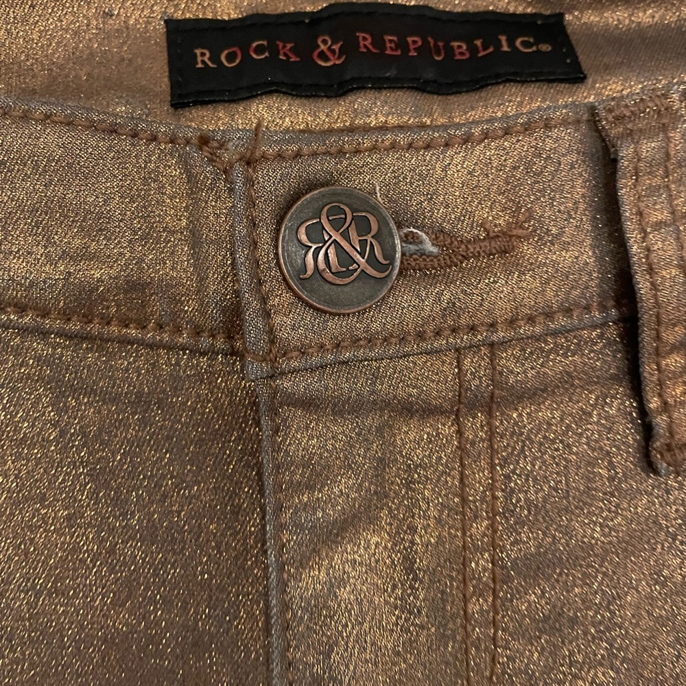 Rock and Republic Golden Metallic Skinny Jeans Size:8 - Picture 3 of 7